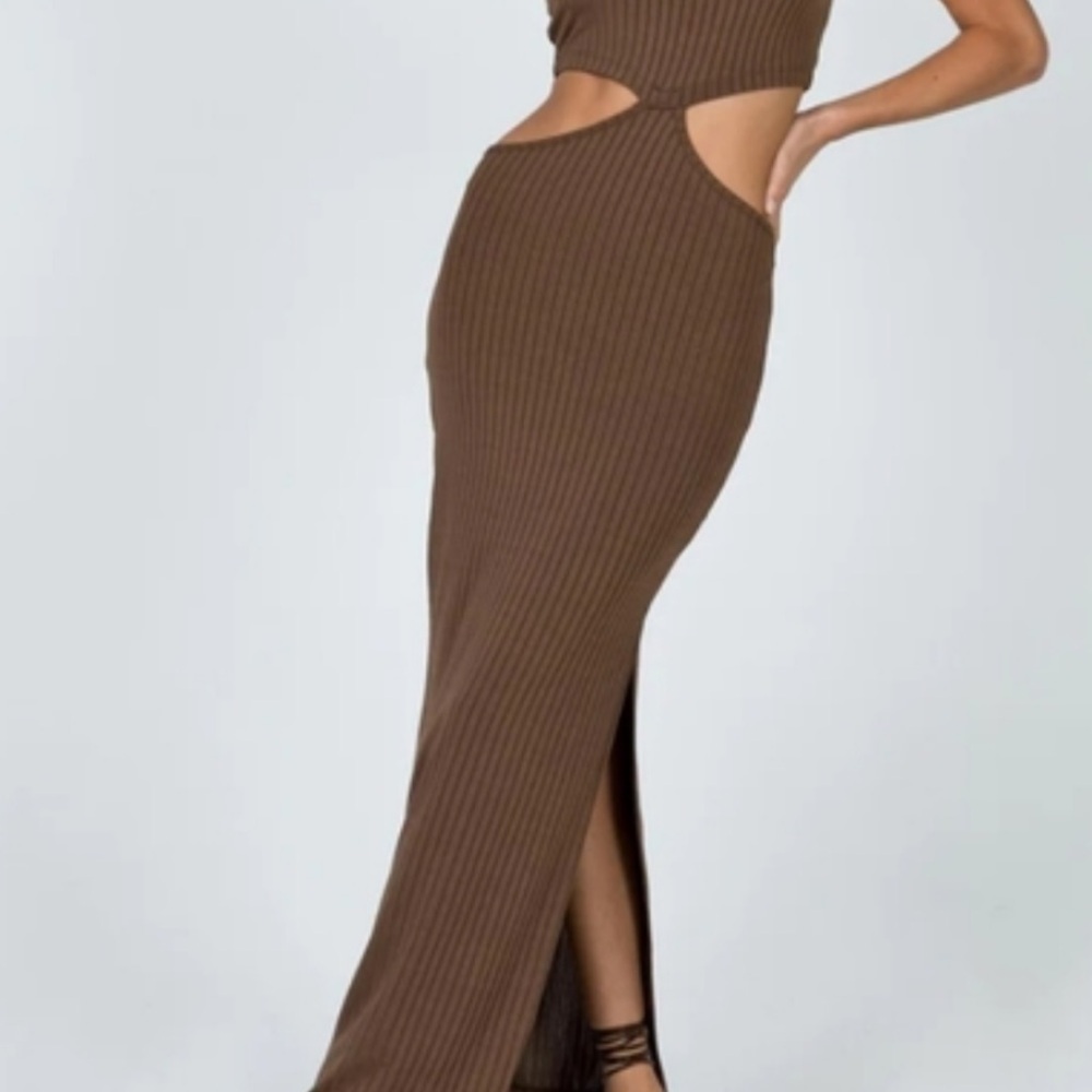 Princess Polly Brown Ribbed Cutout Maxi